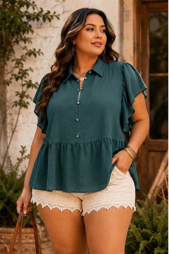 Plus Size Airflow Ruffle Sleeve Babydoll Top