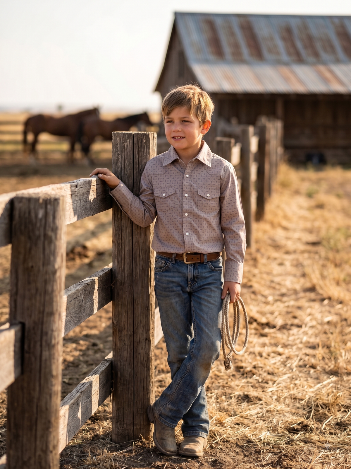 Boys’ Western Pearl Snap Stretch Shirt