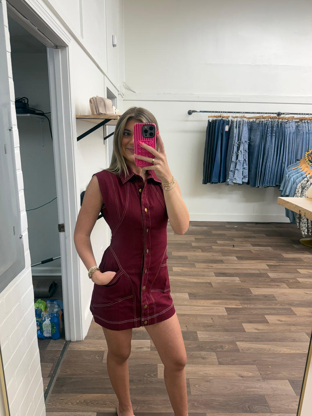 Burgundy Denim Dress