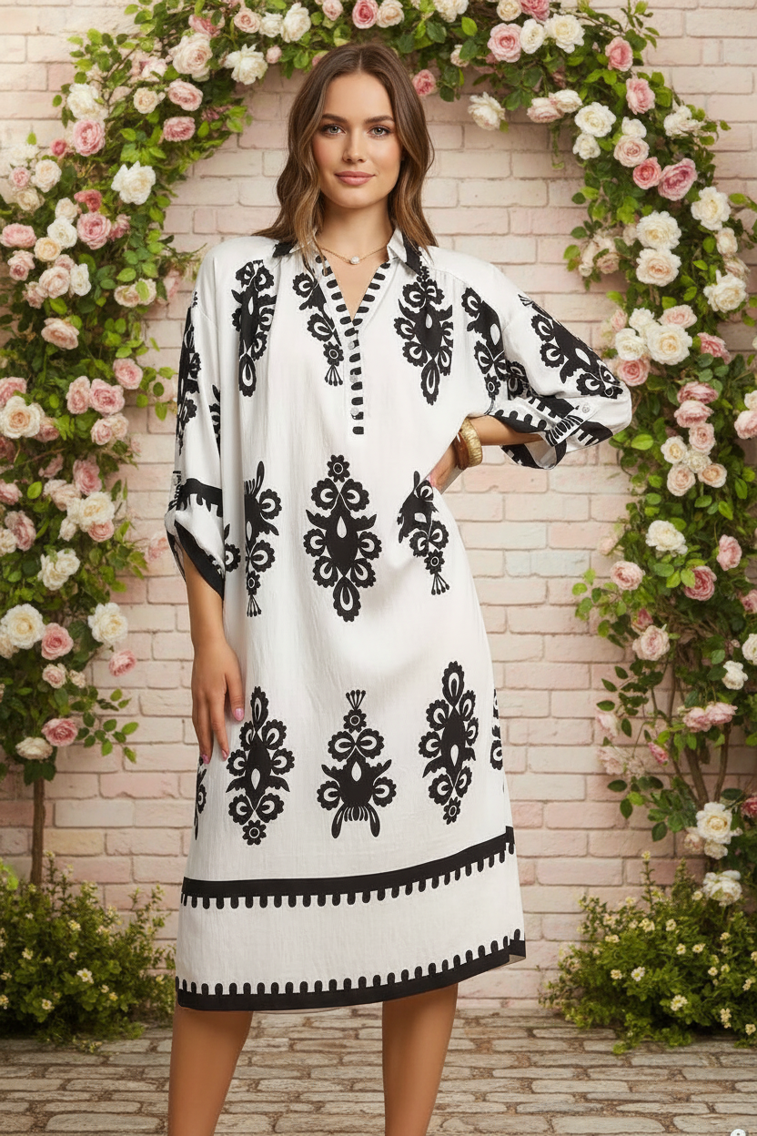 Abstract Print Midi Dress - Plus Size