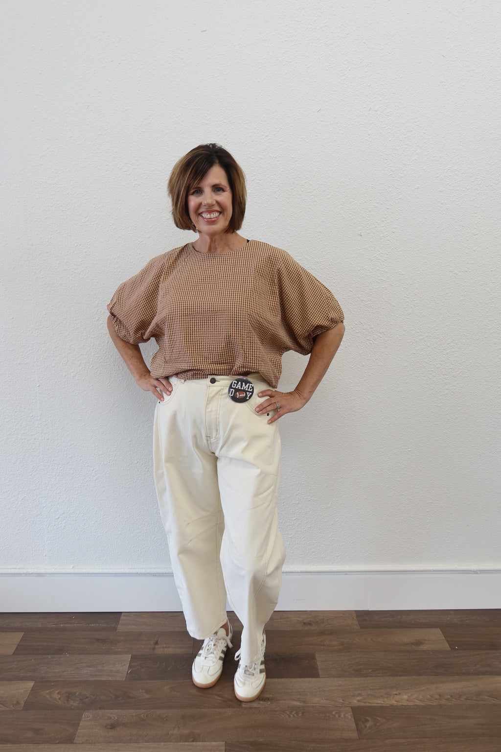 Clay/Taupe Gingham Blouse