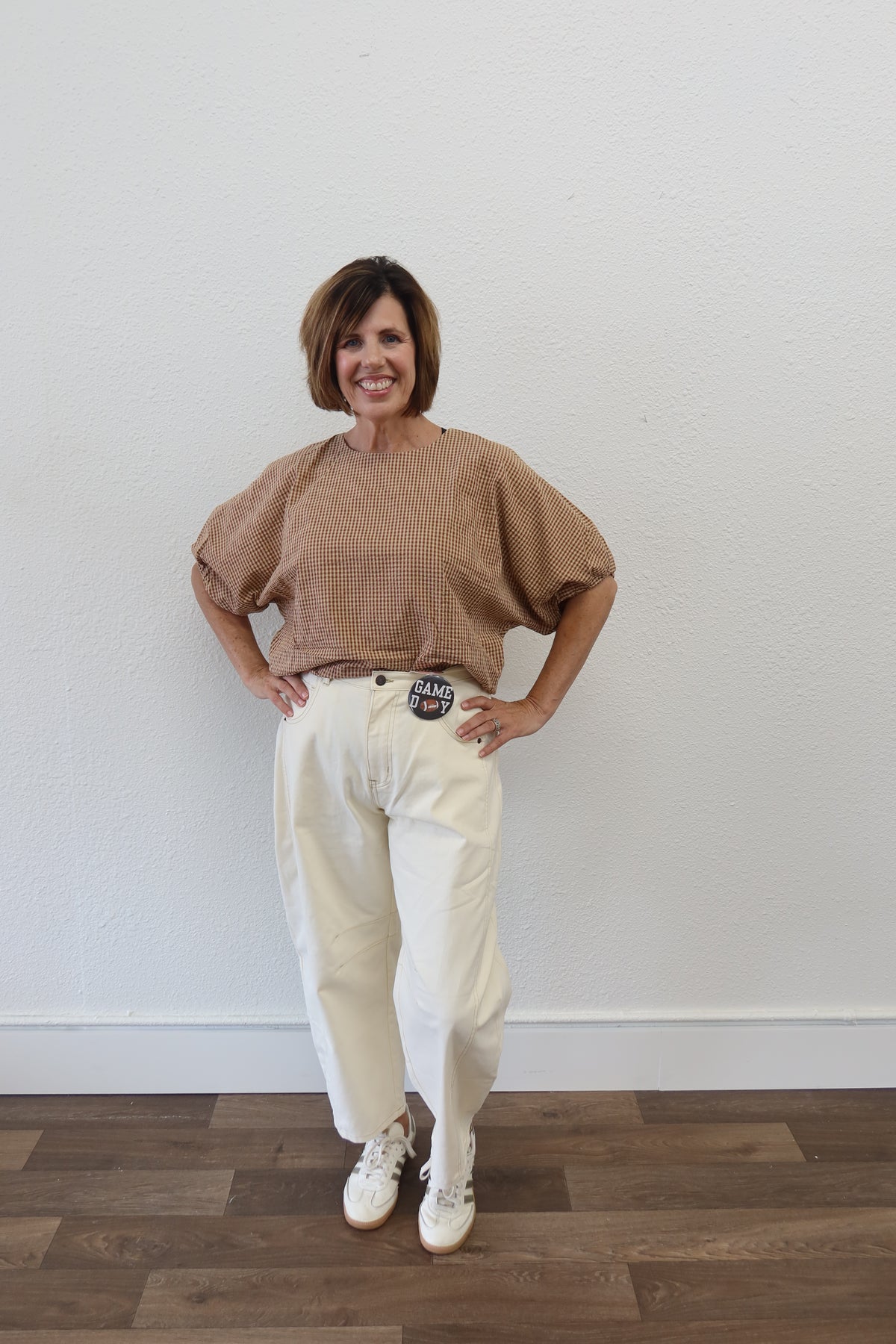 Clay/Taupe Gingham Blouse