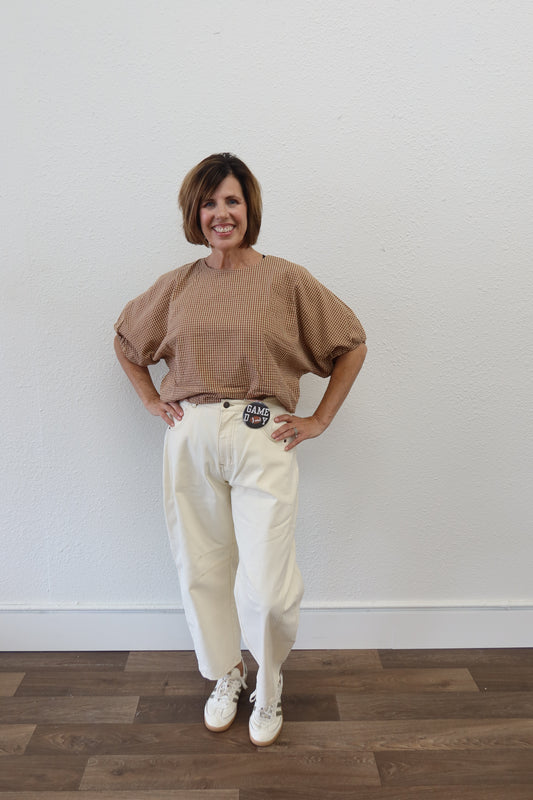 Clay/Taupe Gingham Blouse
