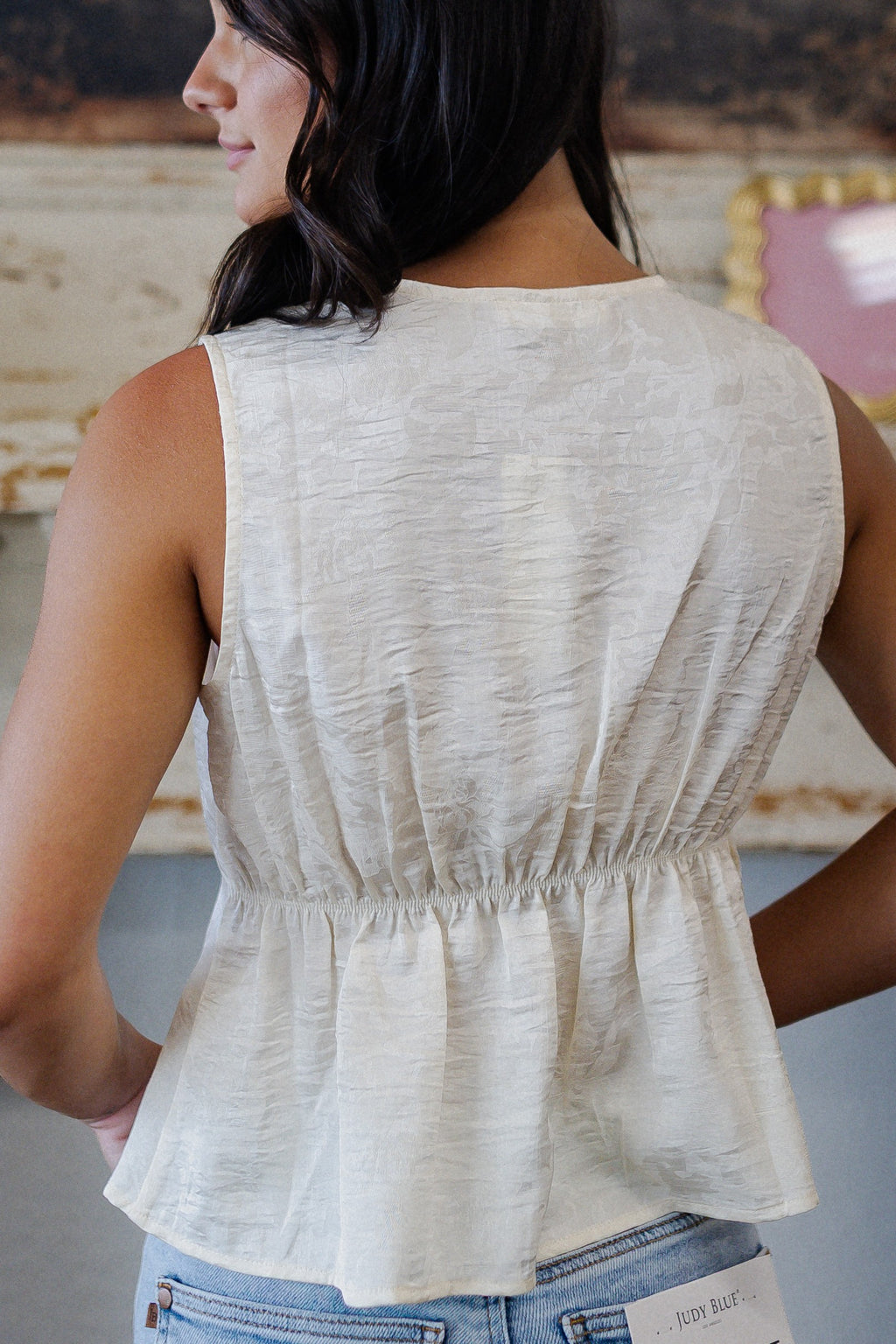 Ivory Lace Trim Sleeveless Top