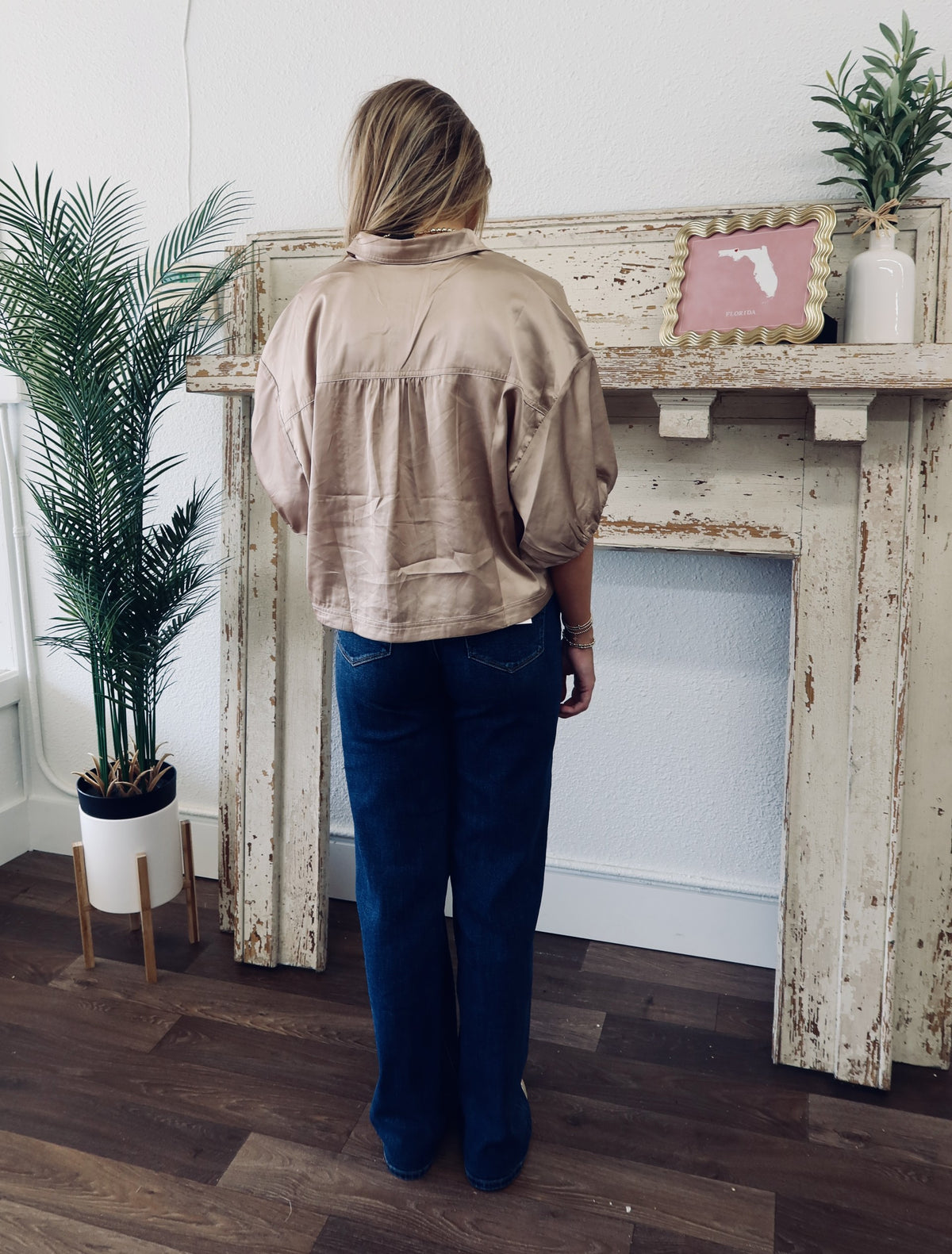 SATIN LACE TRIM BUTTON DOWN SHORT SLEEVES BLOUSE TOP
