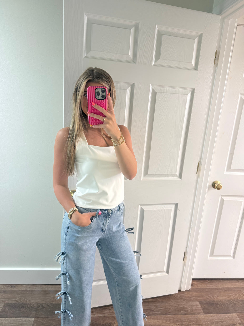White Square Neck Tank