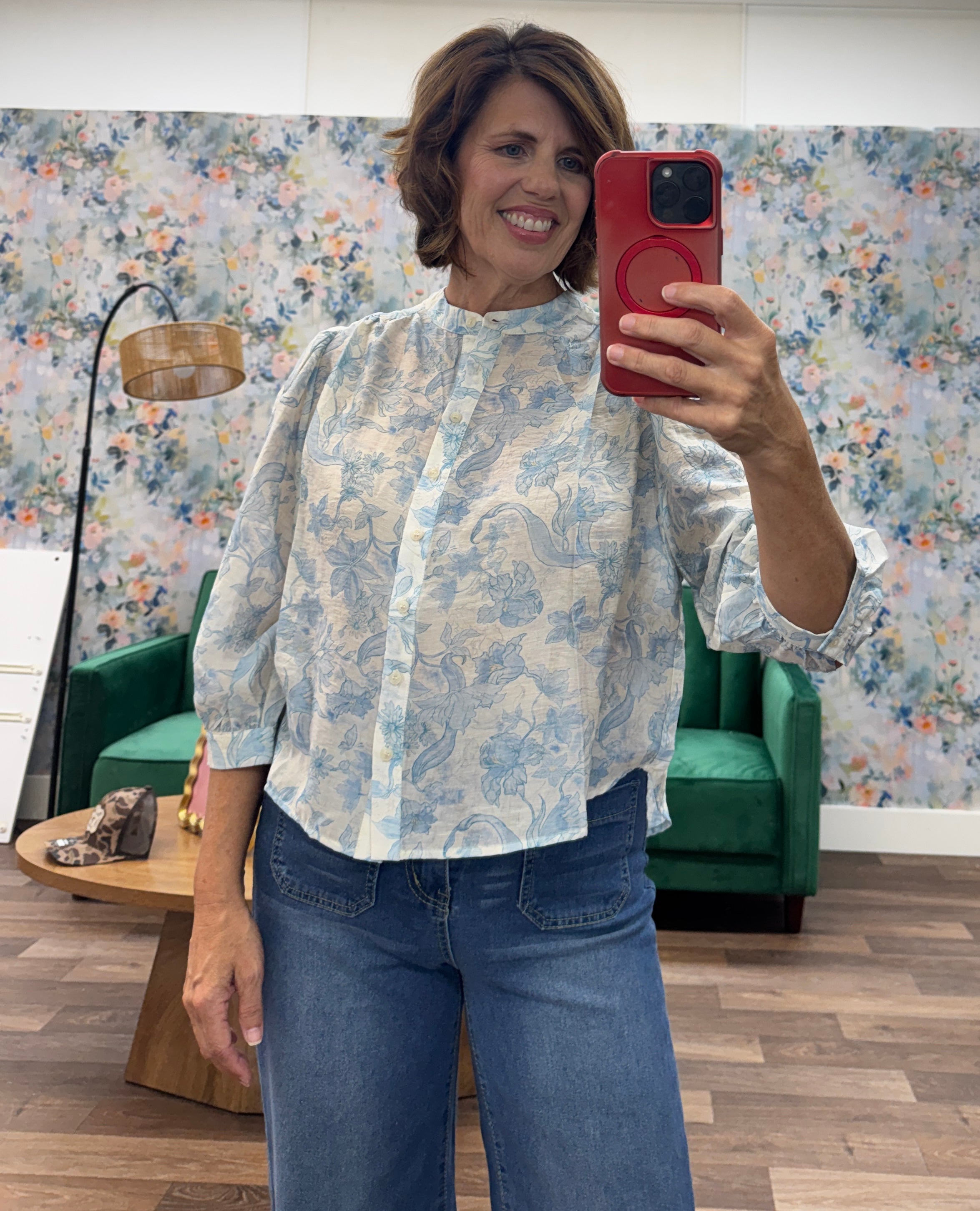 Blue floral blouse