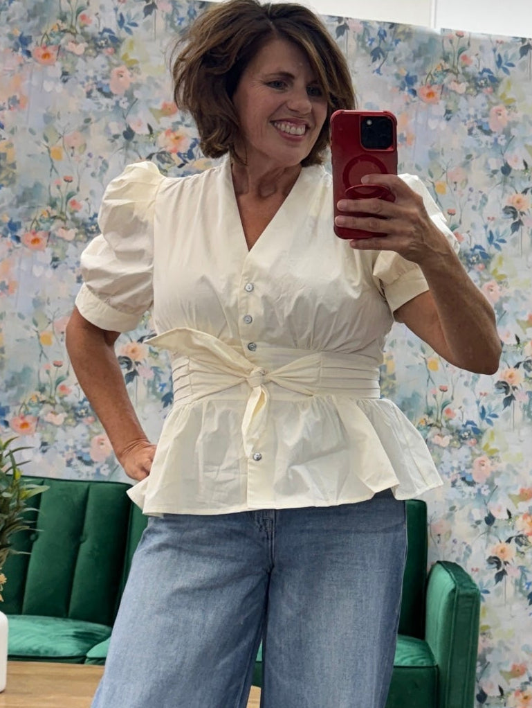 Cream Tie Front Blouse