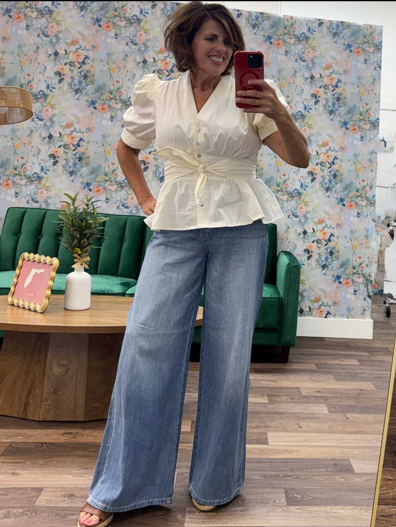 Cream tie front blouse