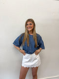 Center Seam Structured Denim Blouse/L