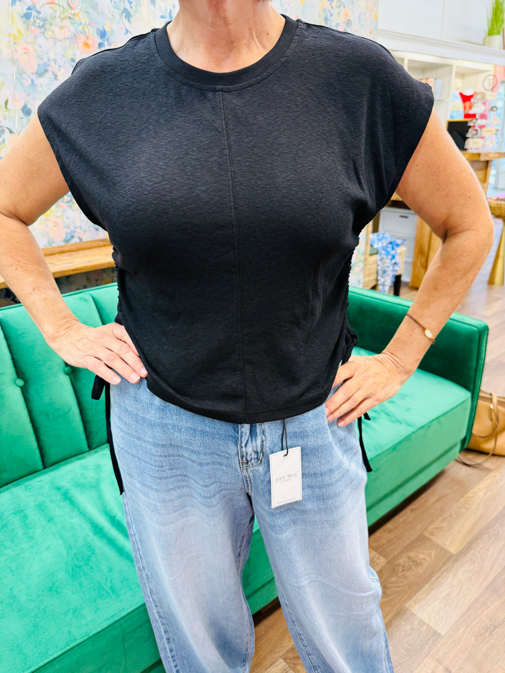 Cap Sleeve Top with Side Ruching