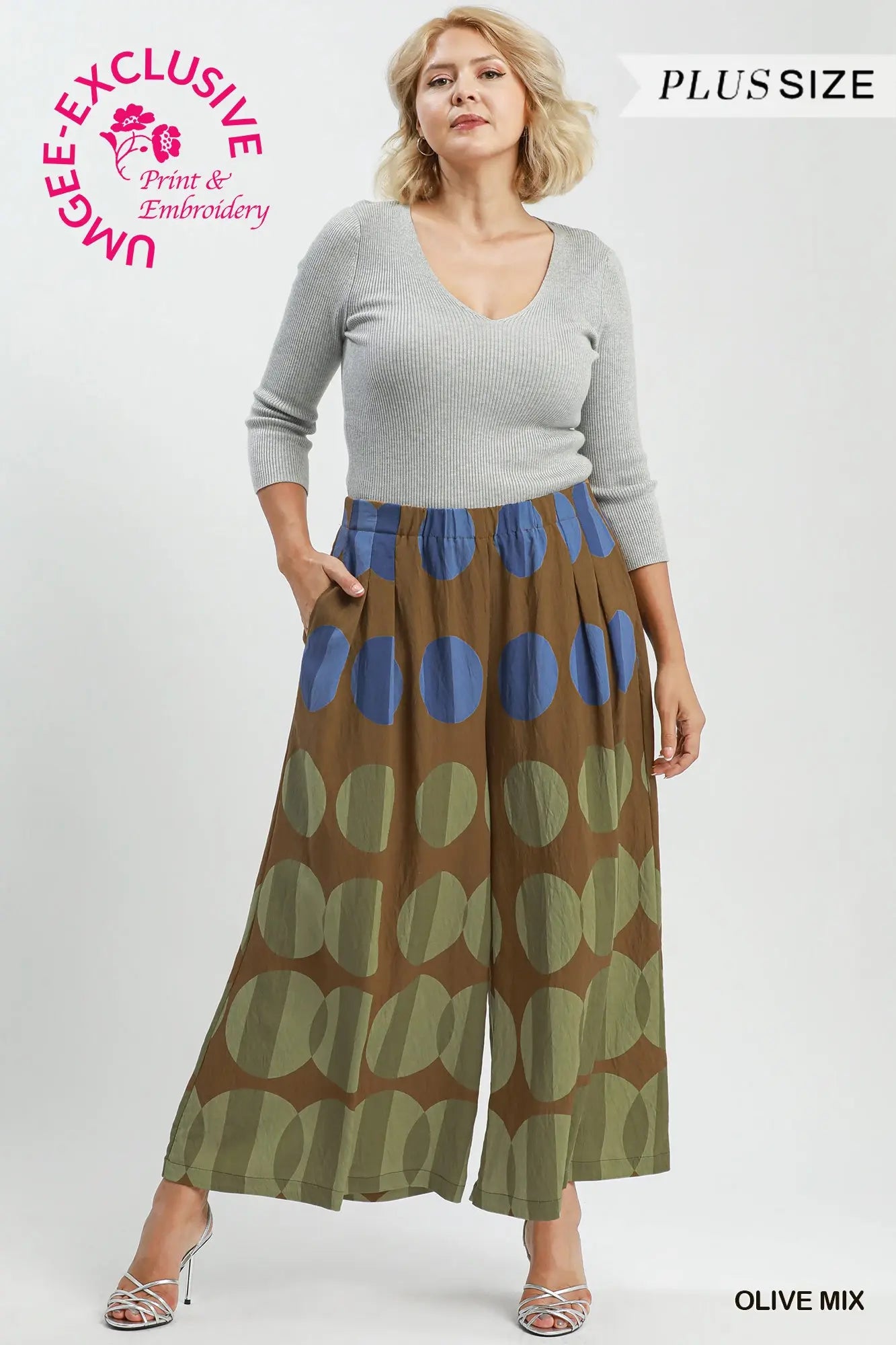Dot print wide leg pant