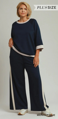 Curvy Navy Contrast Trim Lounge Set