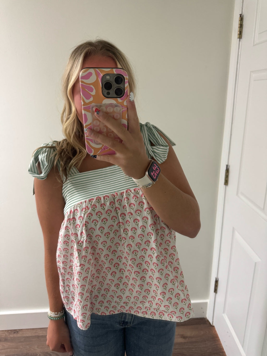 Floral Printed Knot Strap Tank/XL