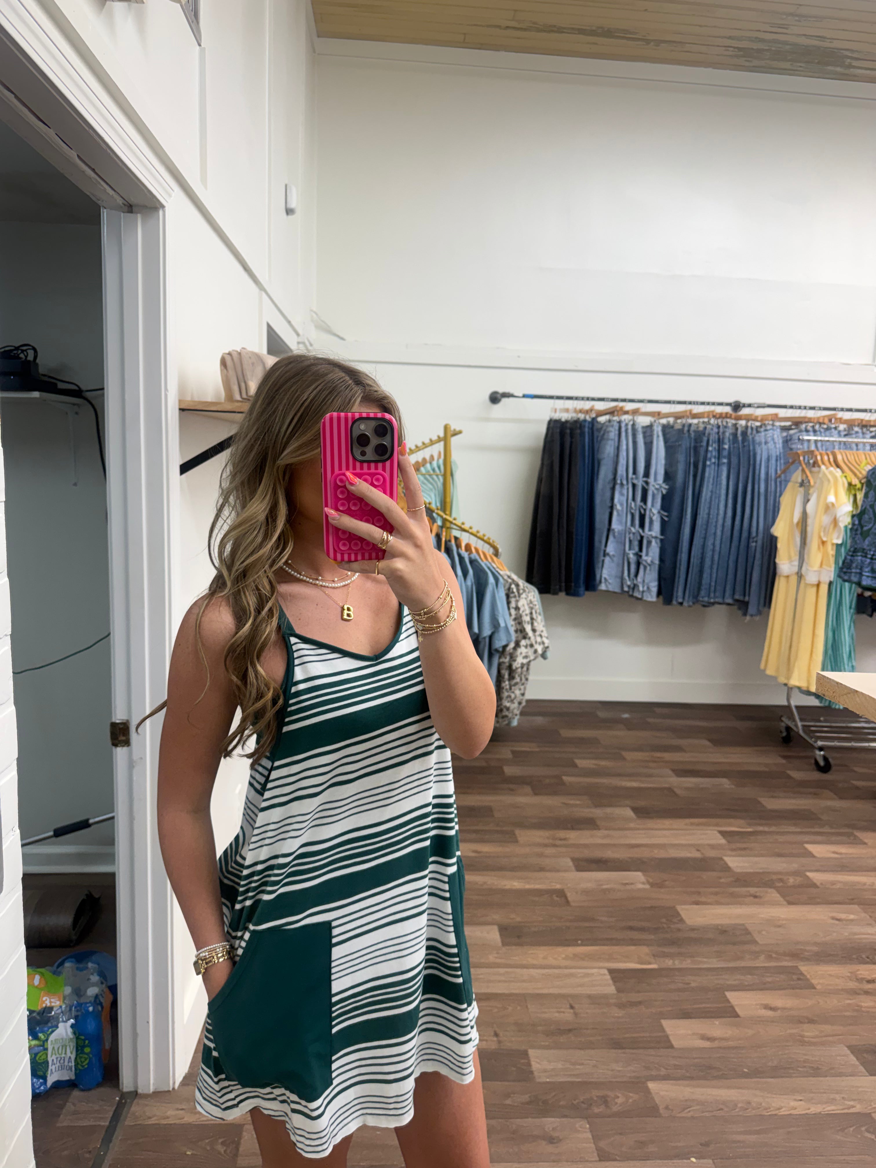 Green and white Stripe Athletic Dress