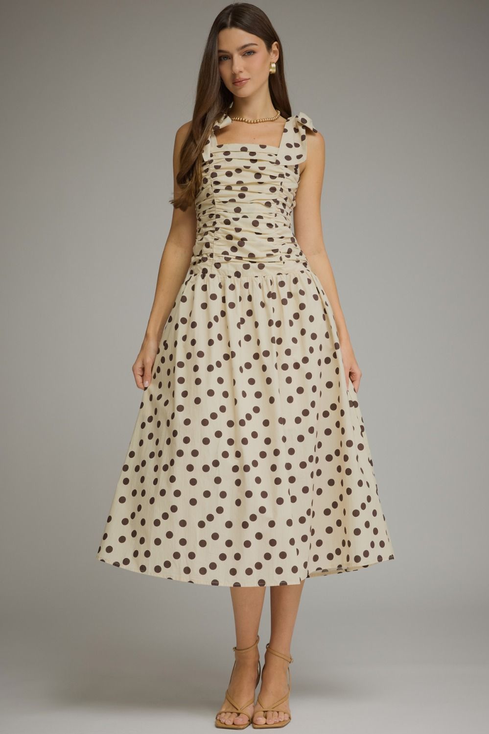 Polka dot sleeveless midi dress
