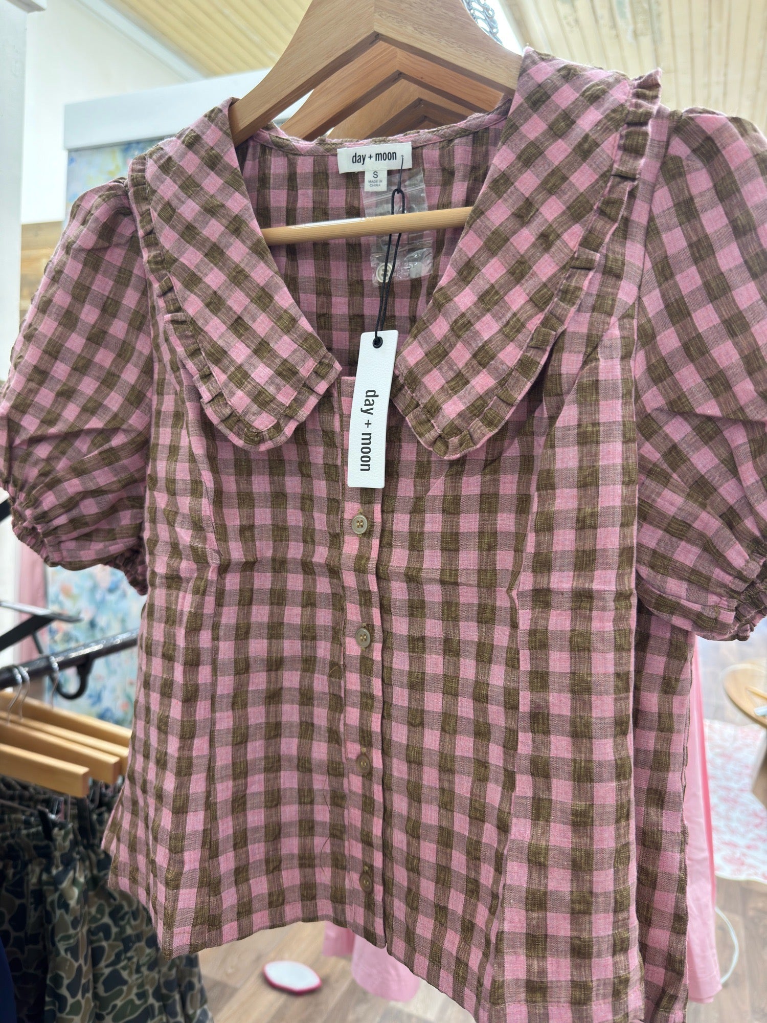 Pink gingham baby doll top