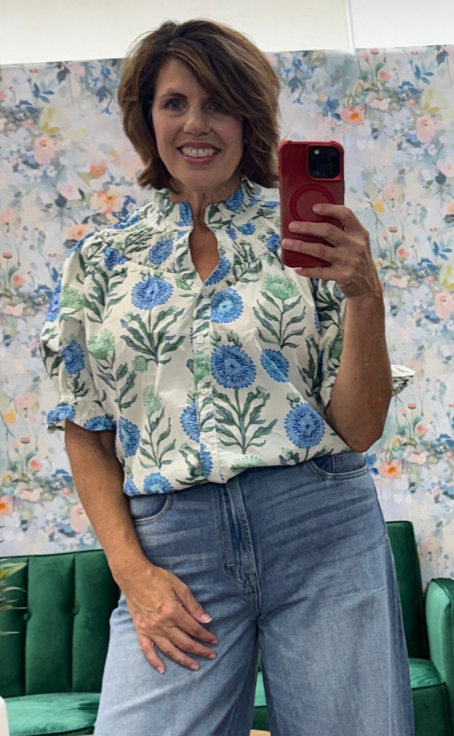Floral button front top