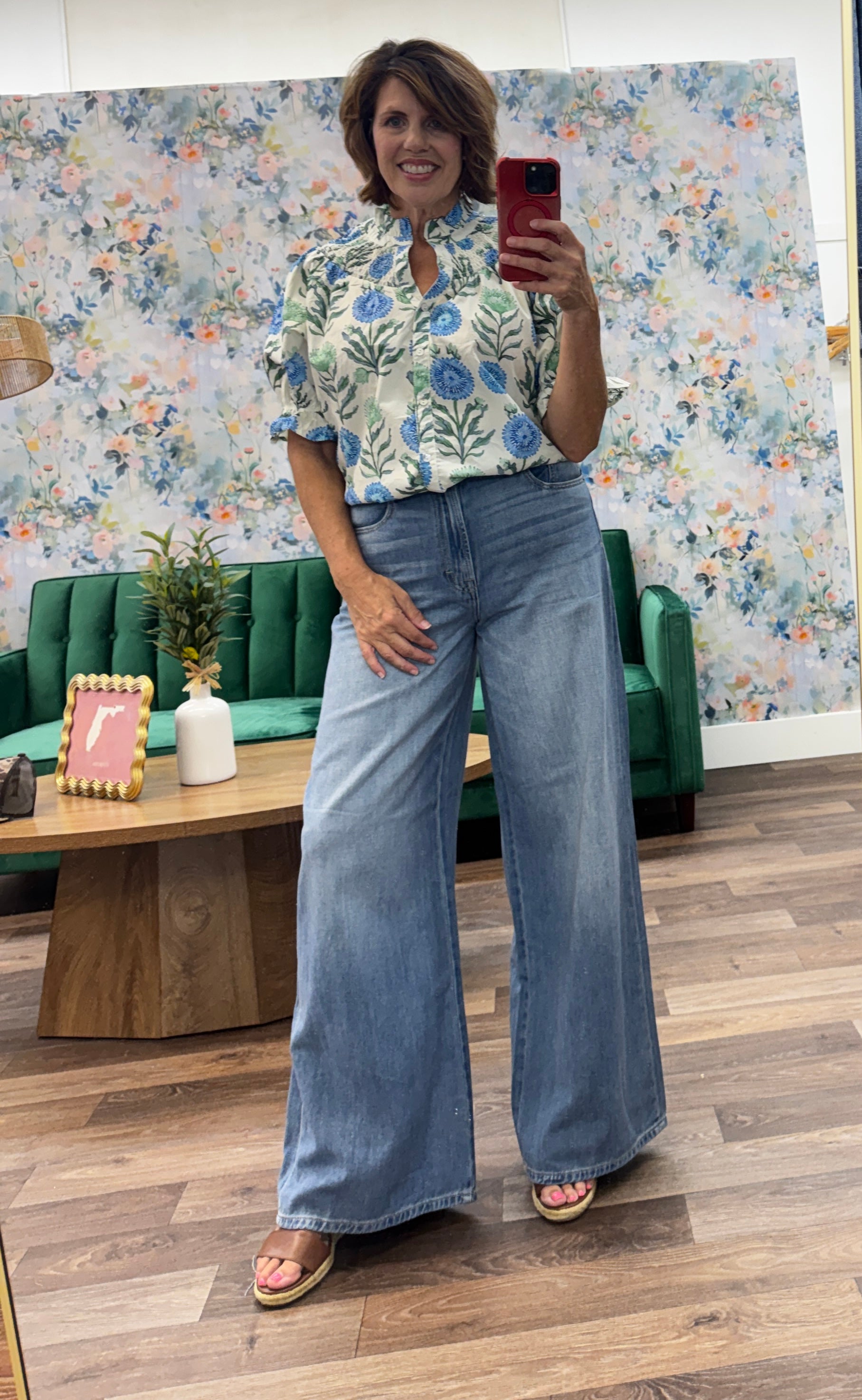 Floral button front top