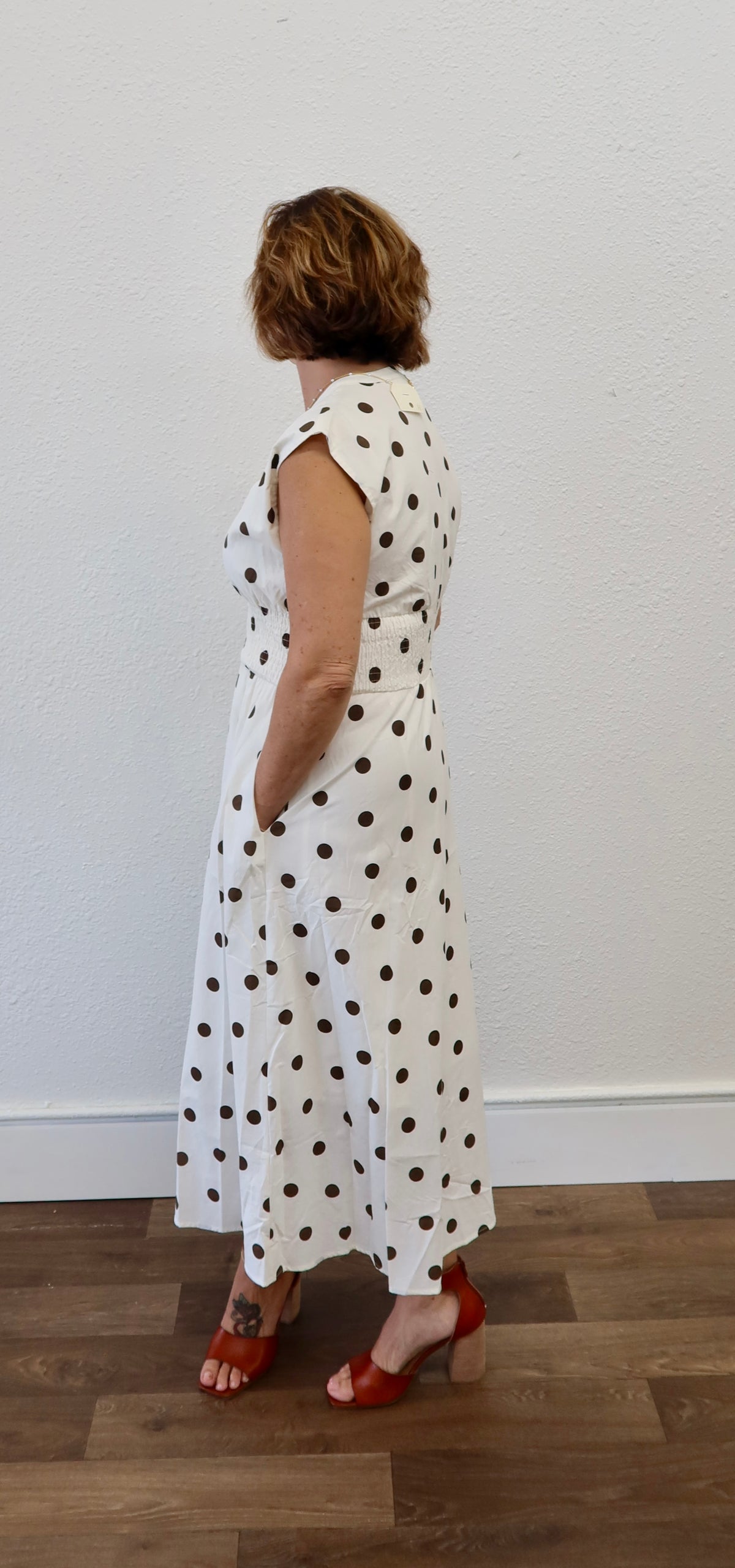 POLKA DOT ZIP MIDI DRESS