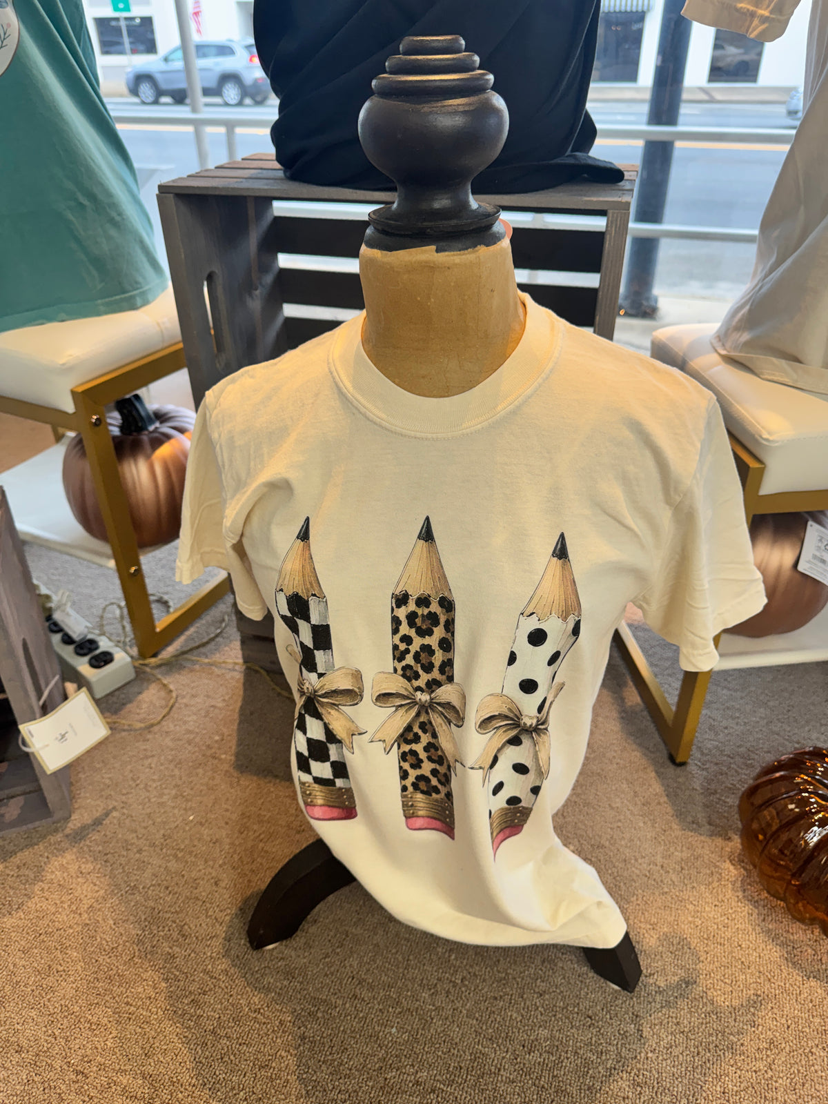 Leopard Pencil Teacher Tee: Ivory