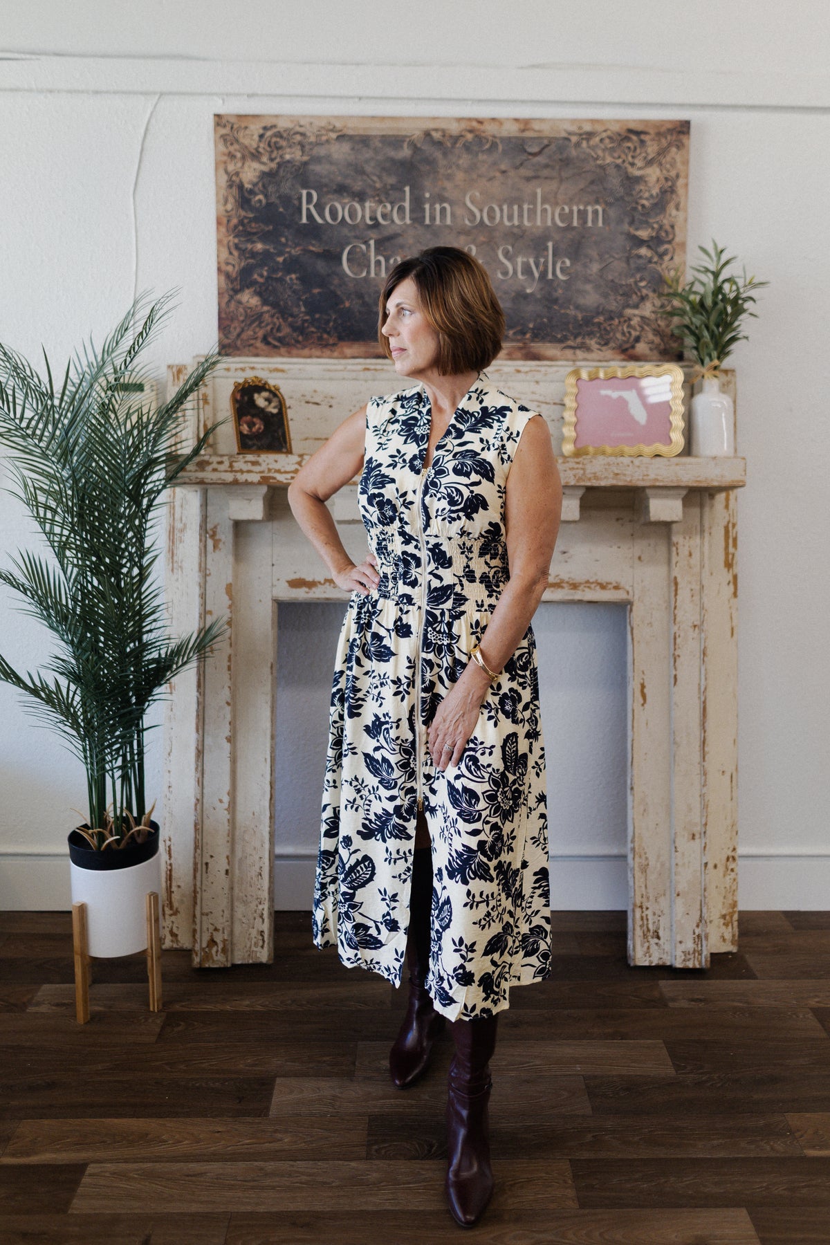 Navy & Ivory Floral Zip Dress