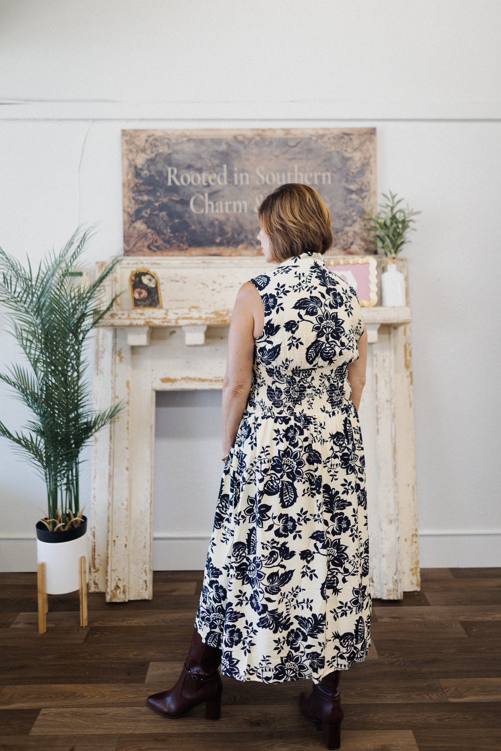 Navy & Ivory Floral Zip Dress