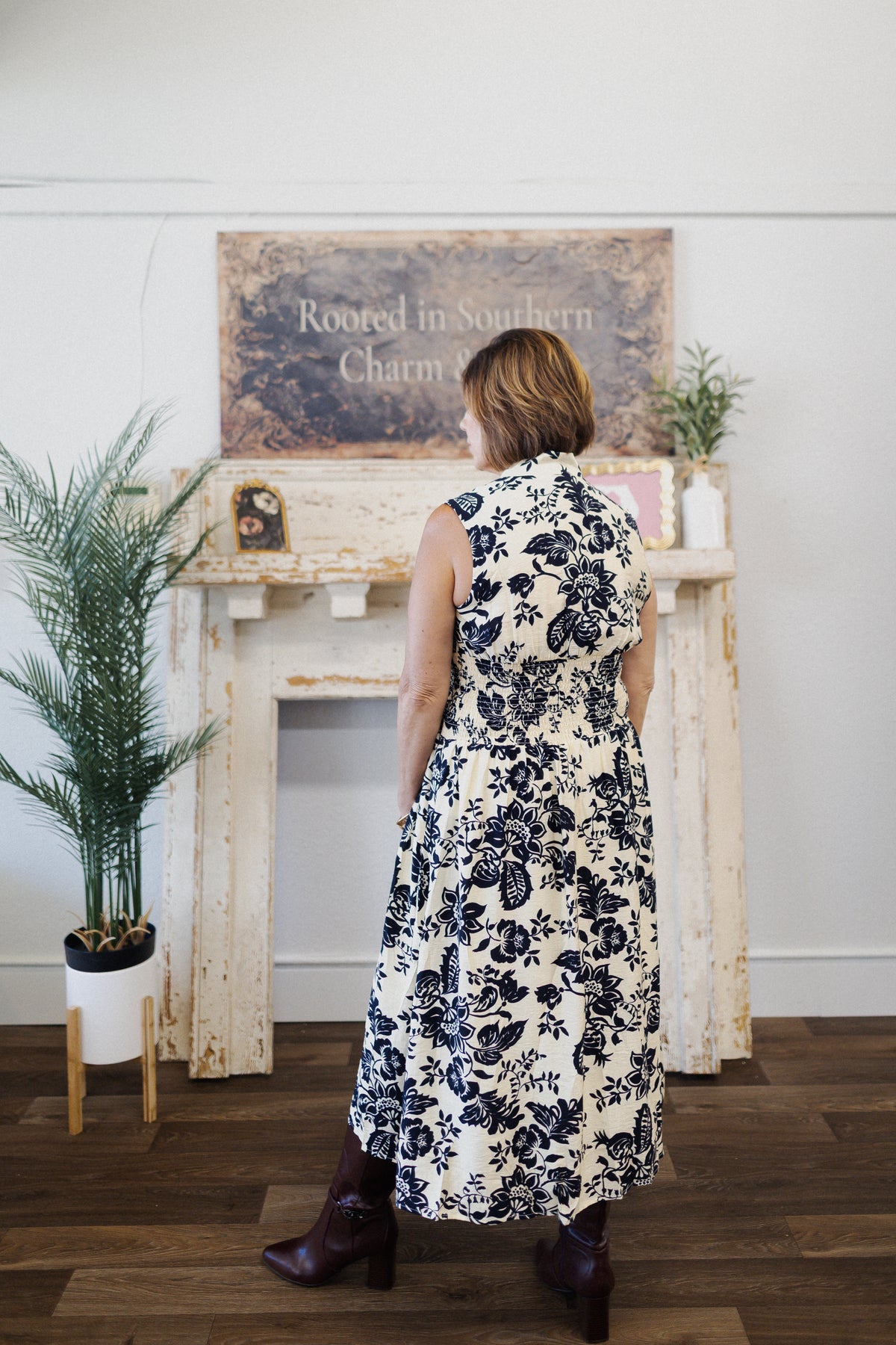 Navy & Ivory Floral Zip Dress