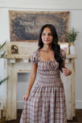 Plaid Smocked Midi Dress