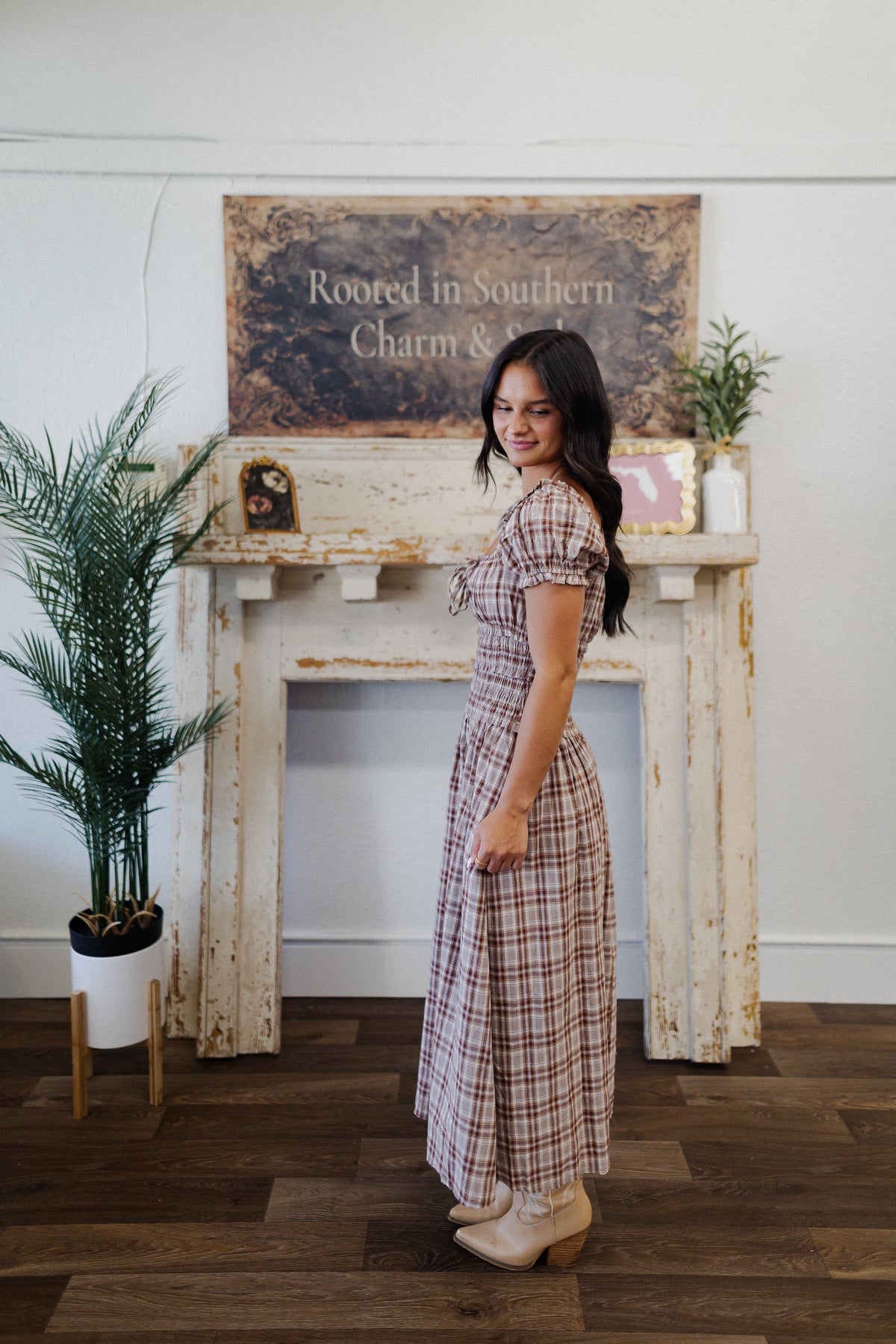 Plaid Smocked Midi Dress