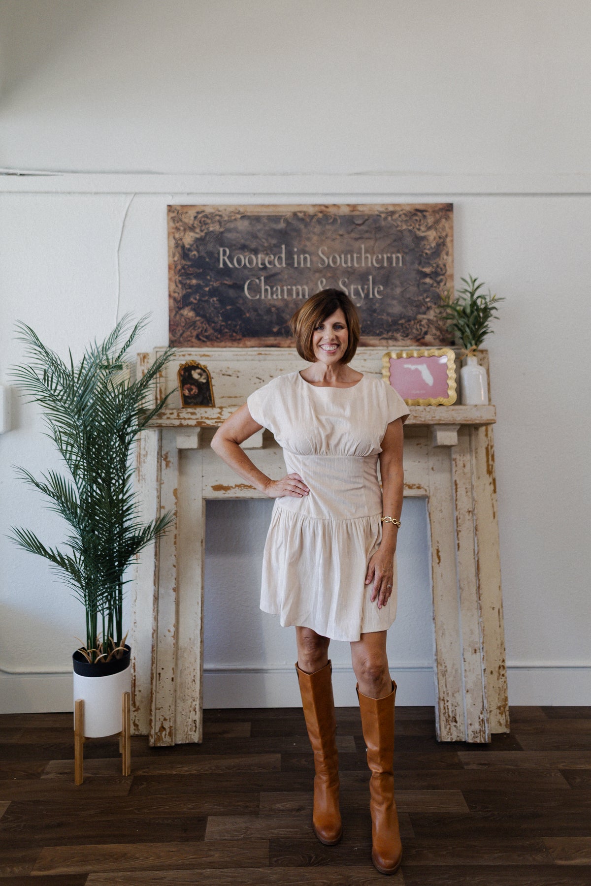 Cream Textured Flare Dress