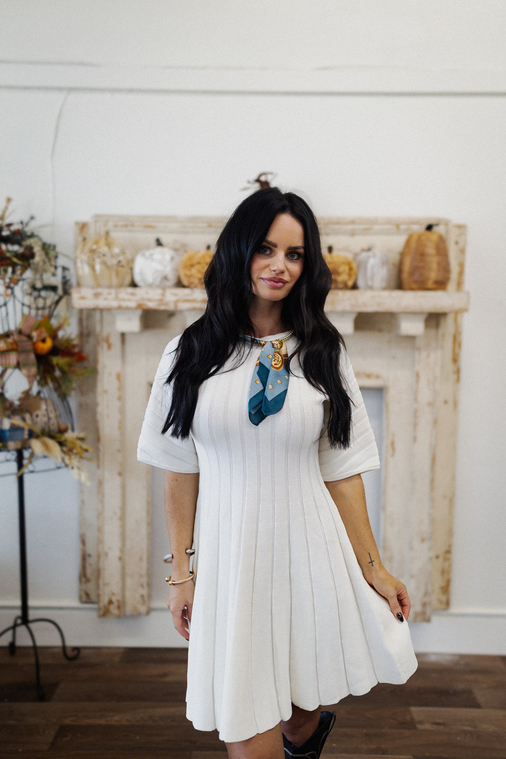 Ribbed Dolman Short Sleeve Flare Mini Dress