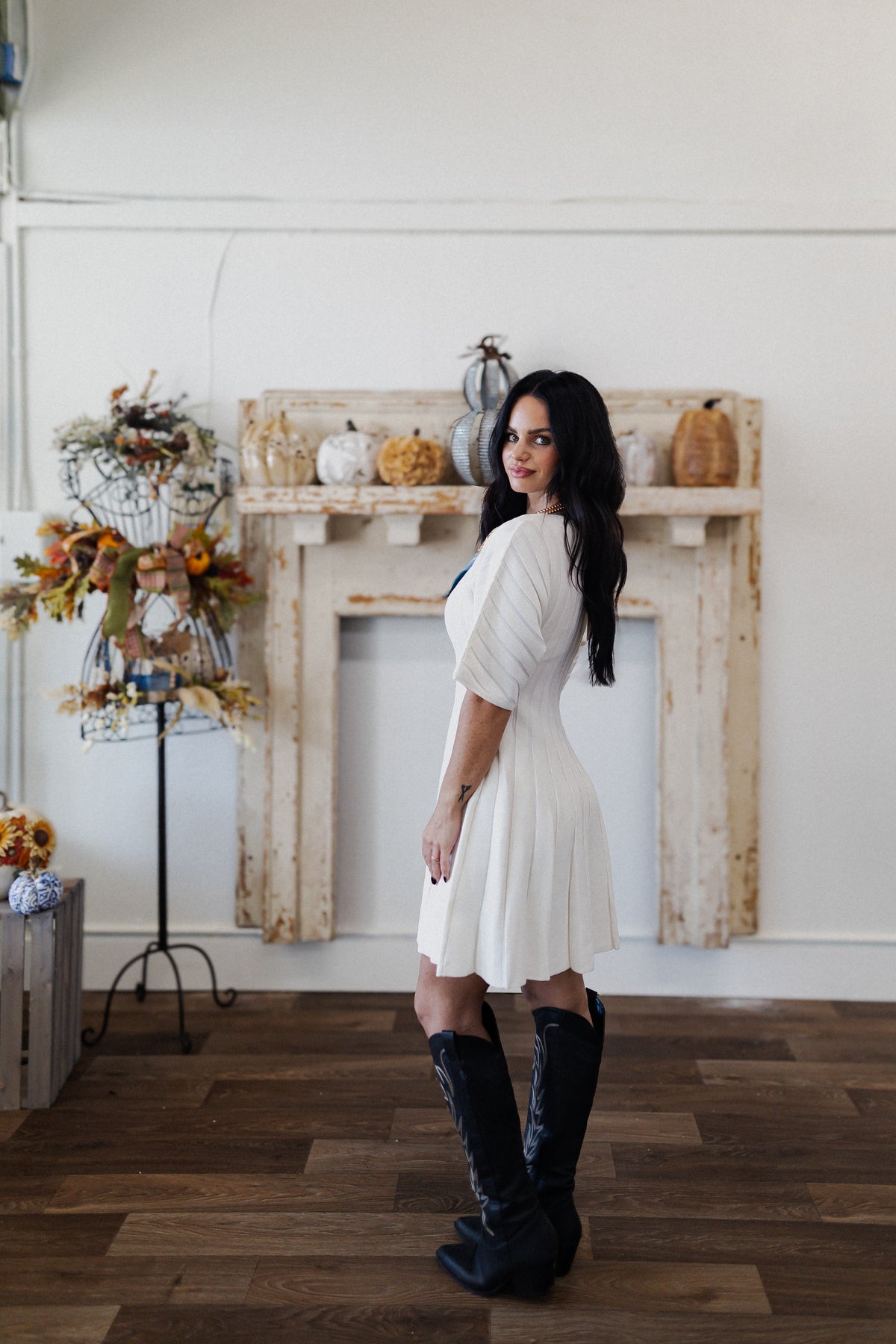 Ribbed Dolman Short Sleeve Flare Mini Dress