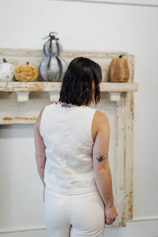 Ivory Sleeveless Top with Gold Hardware