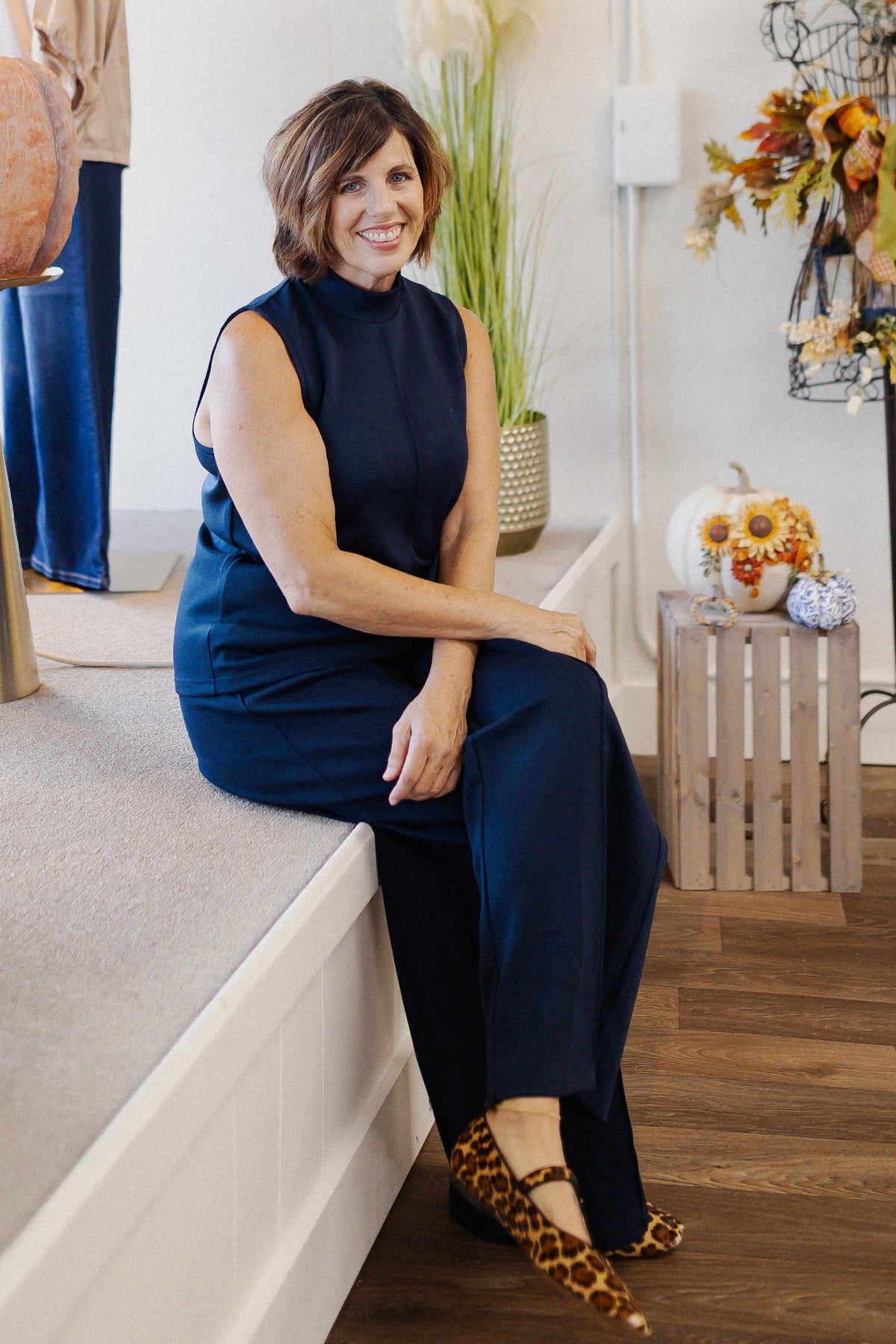 Navy Pintuck Pull on Pants