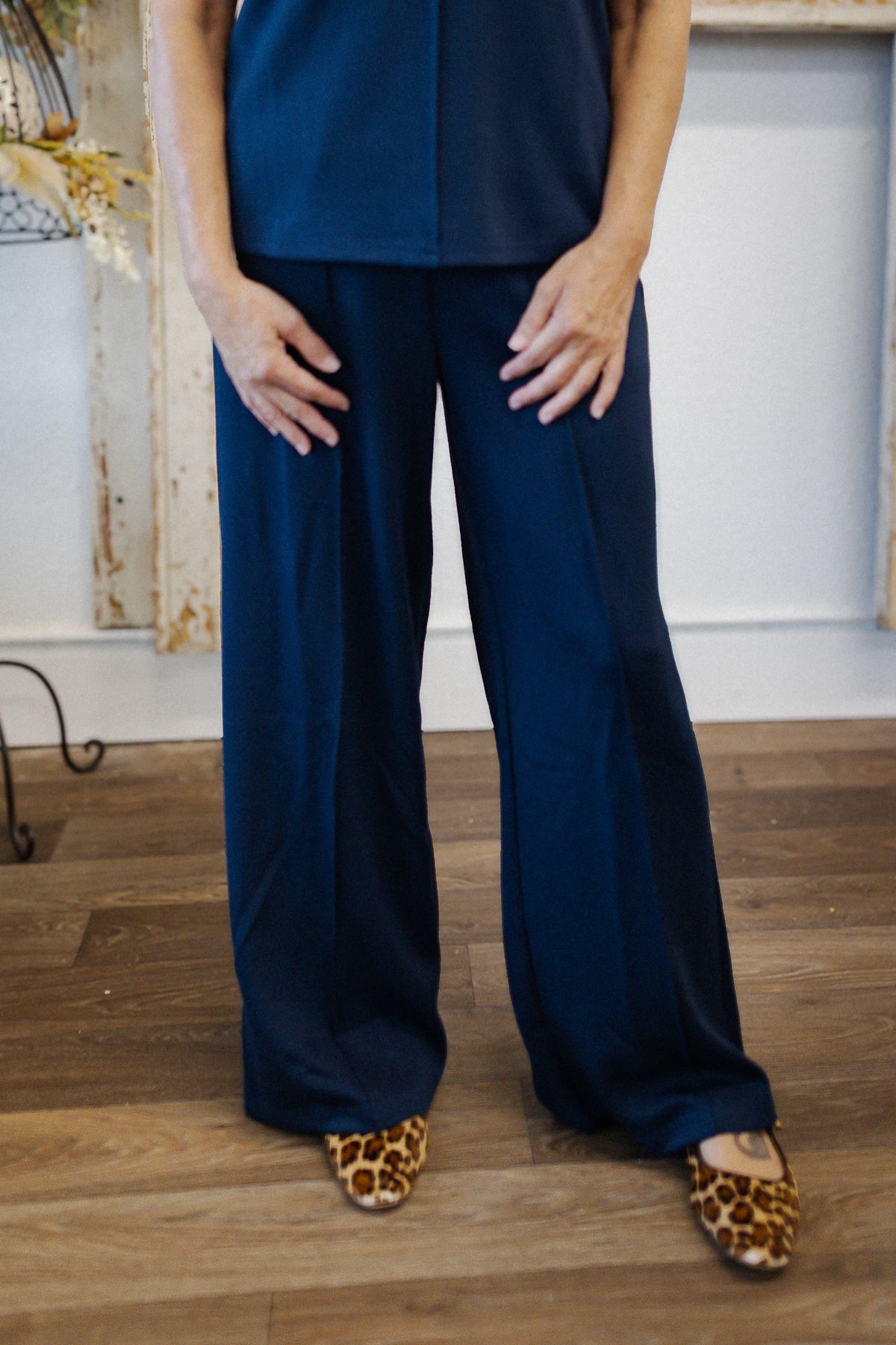 Navy Pintuck Pull on Pants