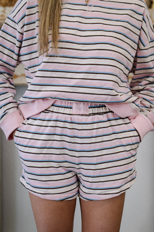 Pink Multi-Stripe Lounge Set – Shorts