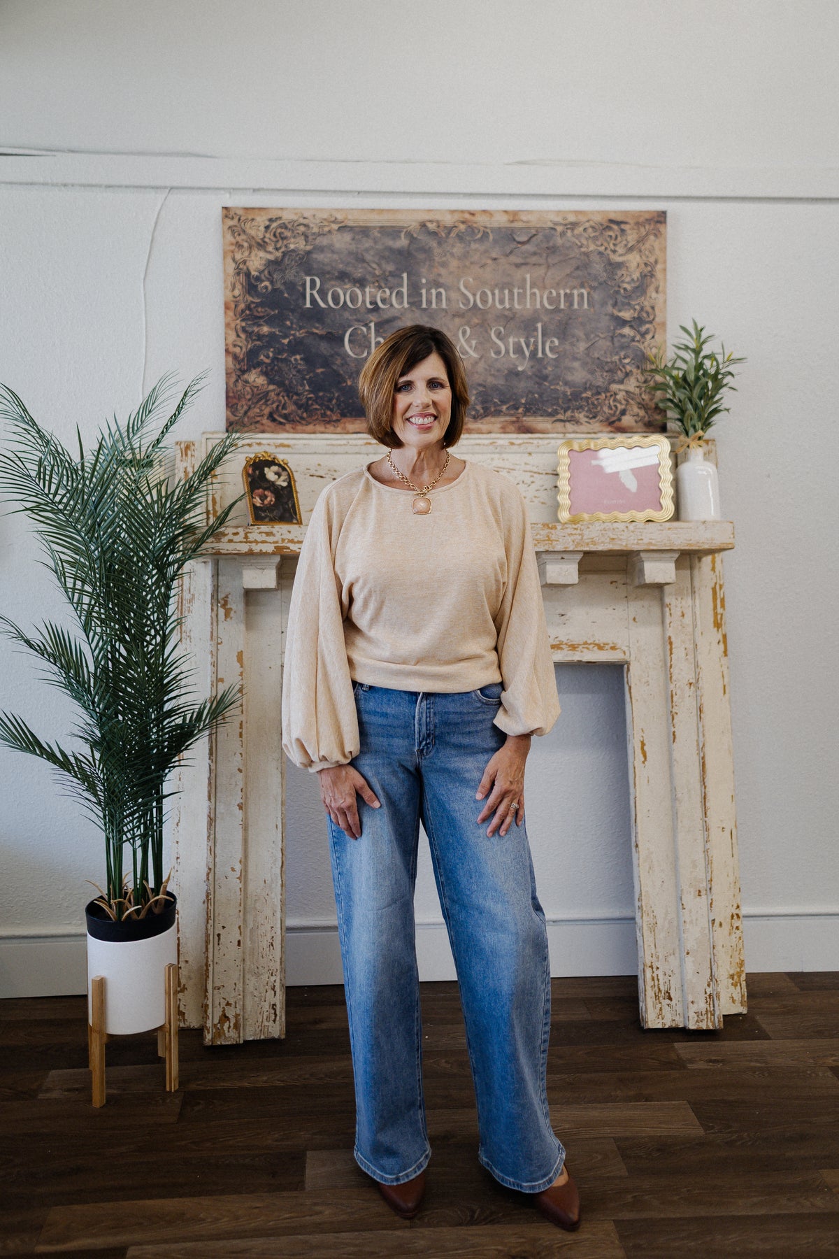Oatmeal Cotton Long Sleeve Top