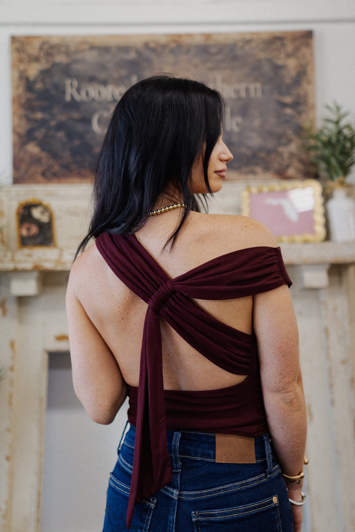 Burgundy Convertible Tie-Back Top