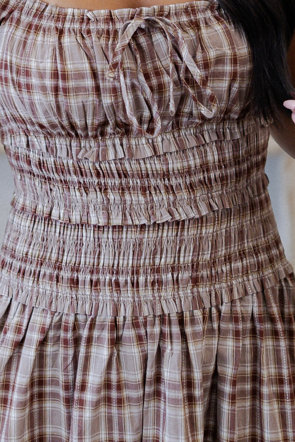 Plaid Smocked Midi Dress