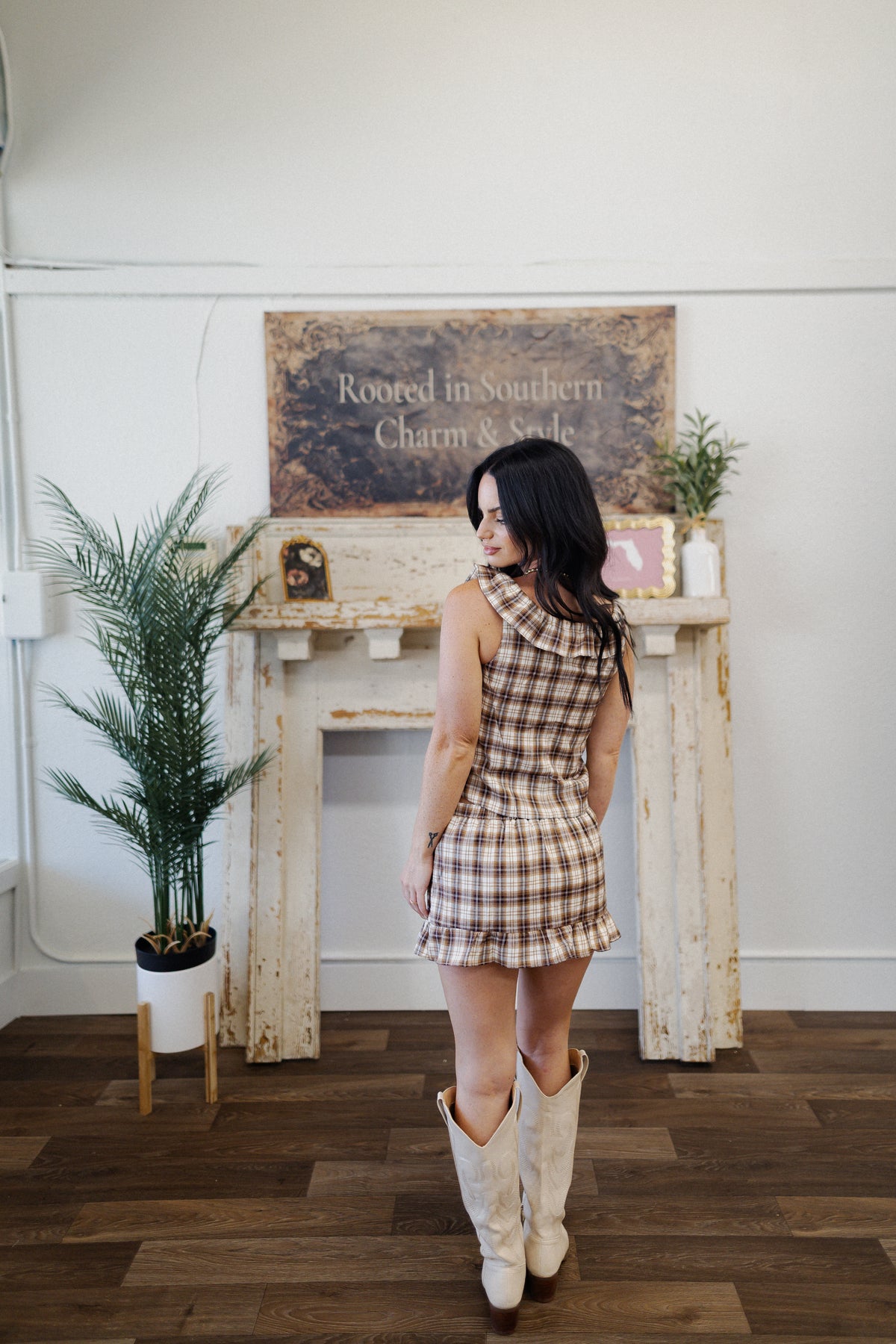 Chloe Plaid Ruffle Tie Tank Top