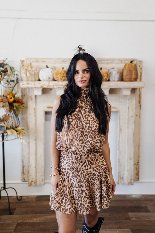 Cherry Leopard Halter Mini Dress
