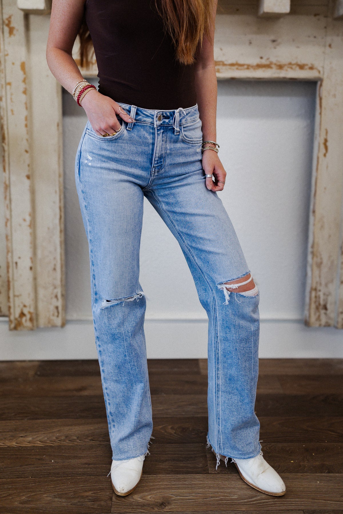 Flying Monkey HIGH RISE DISTRESSED SLIM WIDE JEANS