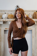 Athleisure wrap Top Long Sleeve Coffee