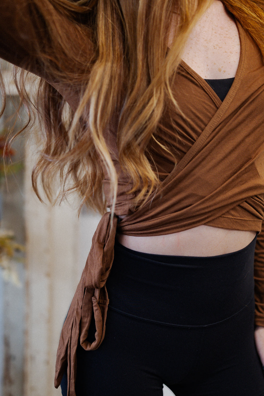 Athleisure wrap Top Long Sleeve Coffee
