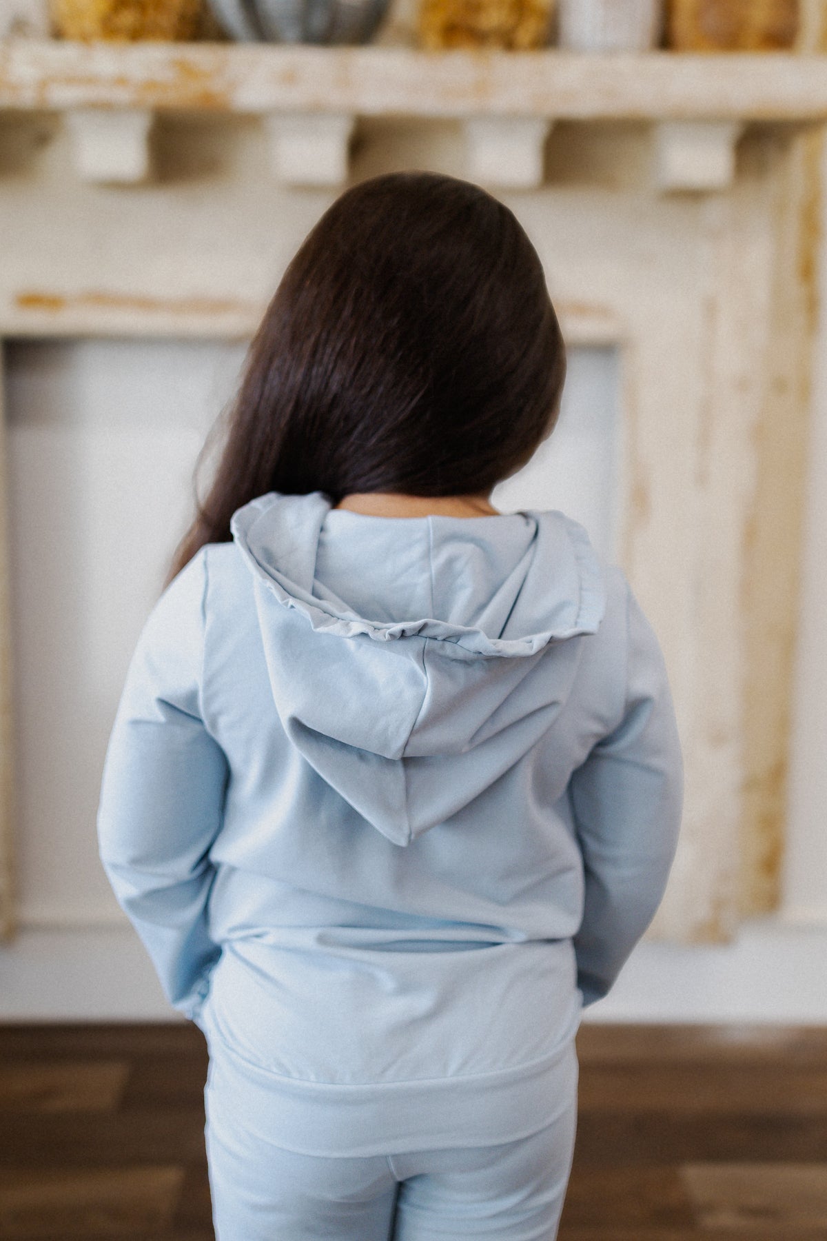 Kids Blue Gray Hooded Ruffle Set