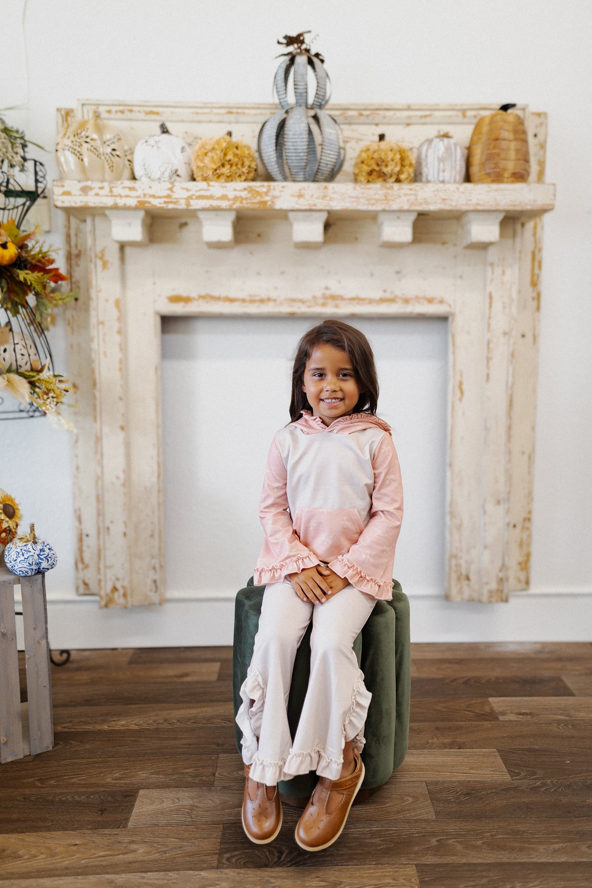 Kids Pink Bow Hooded Ruffle Set
