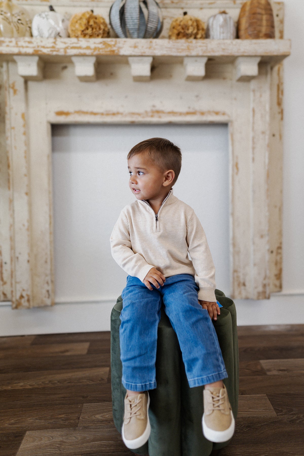 Boys Heather Oatmeal Quarter-Zip Sweater
