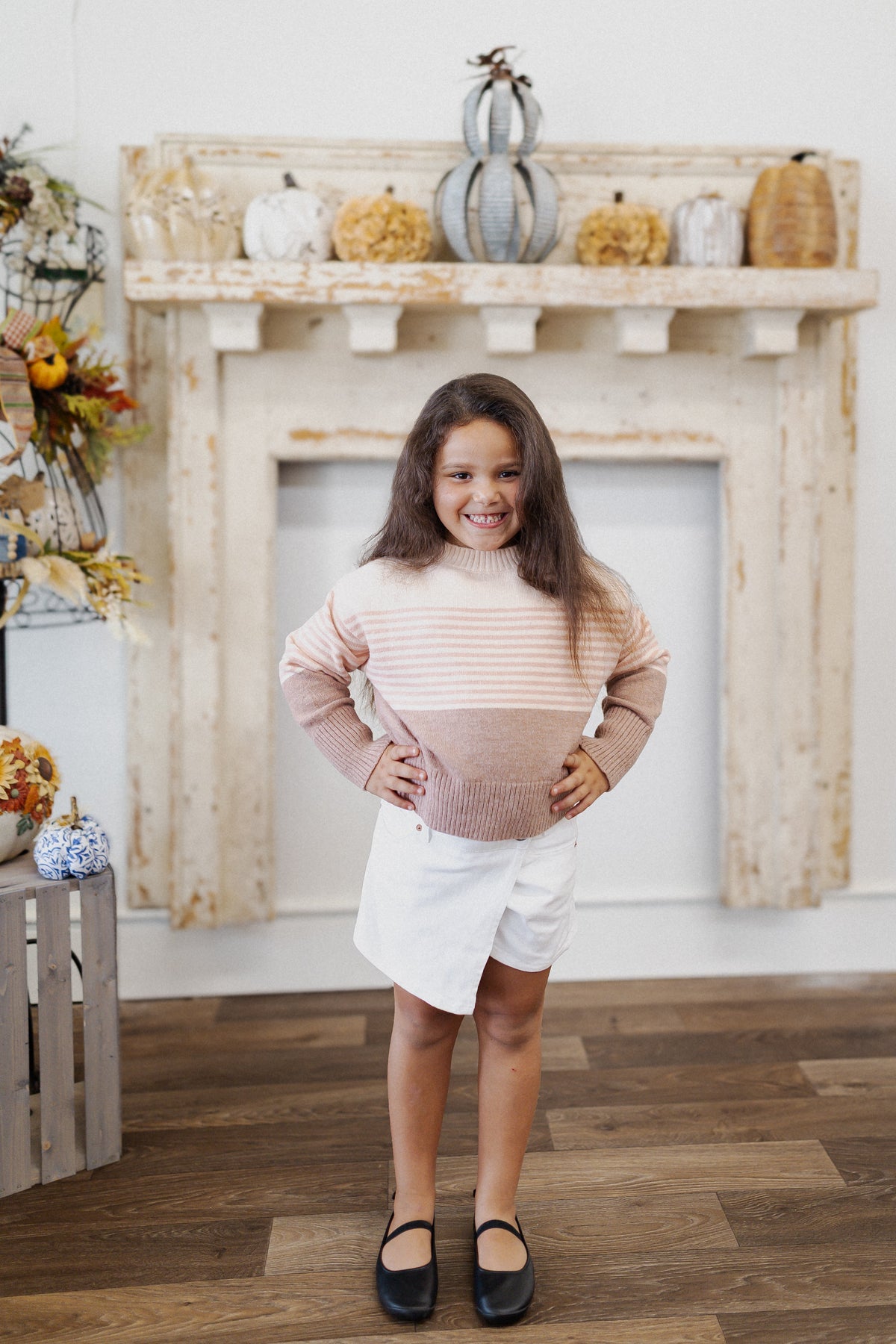 GIRLS IVORY DENIM SKORT