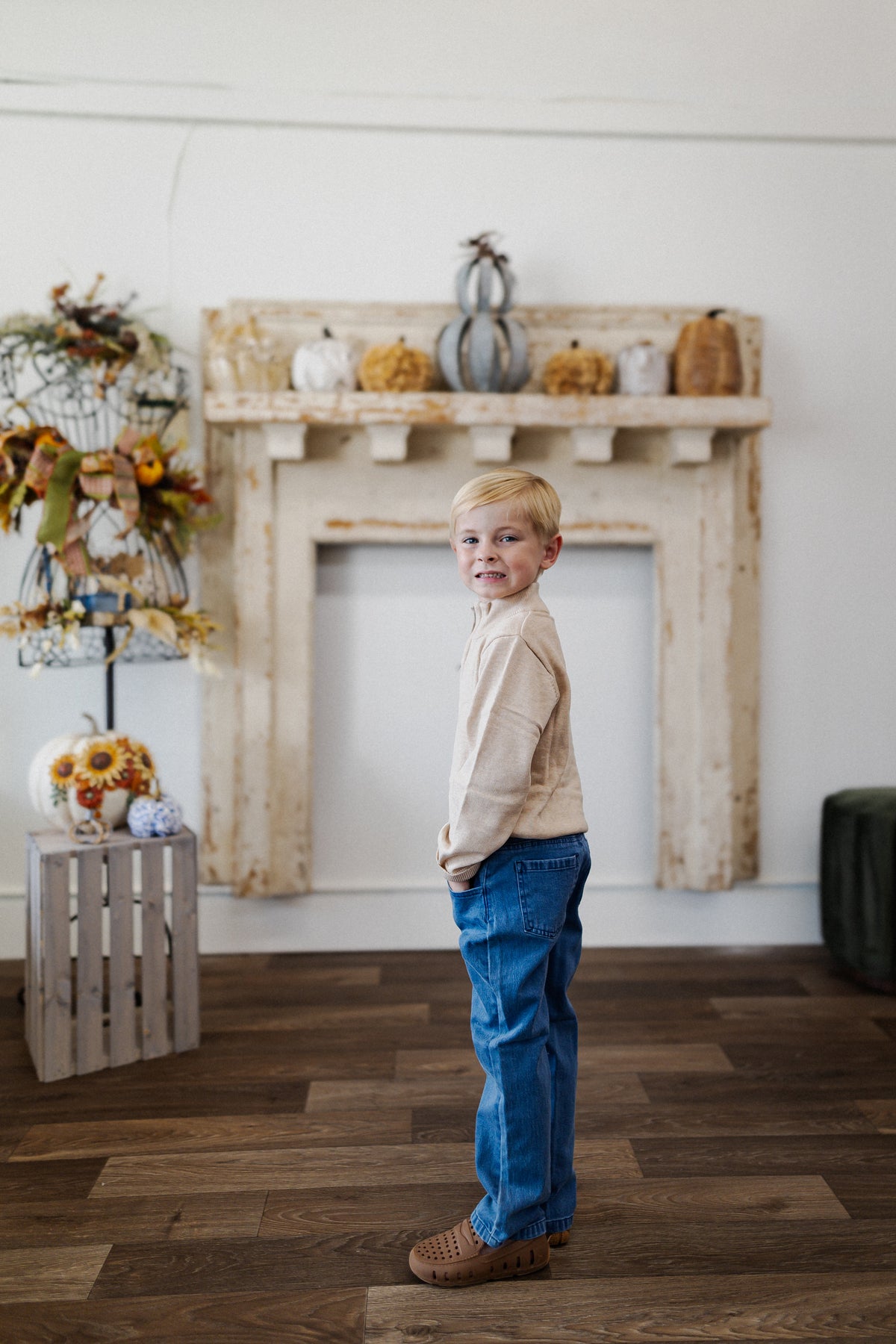 Boys Heather Oatmeal Quarter-Zip Sweater
